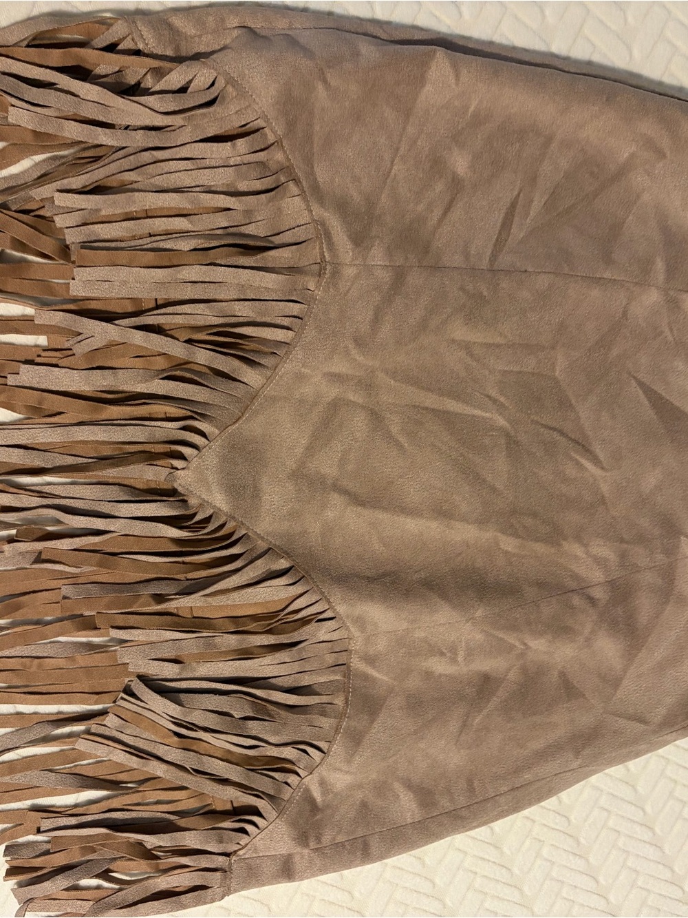 Faux Suede Fringe Mini Skirt in Taupe
